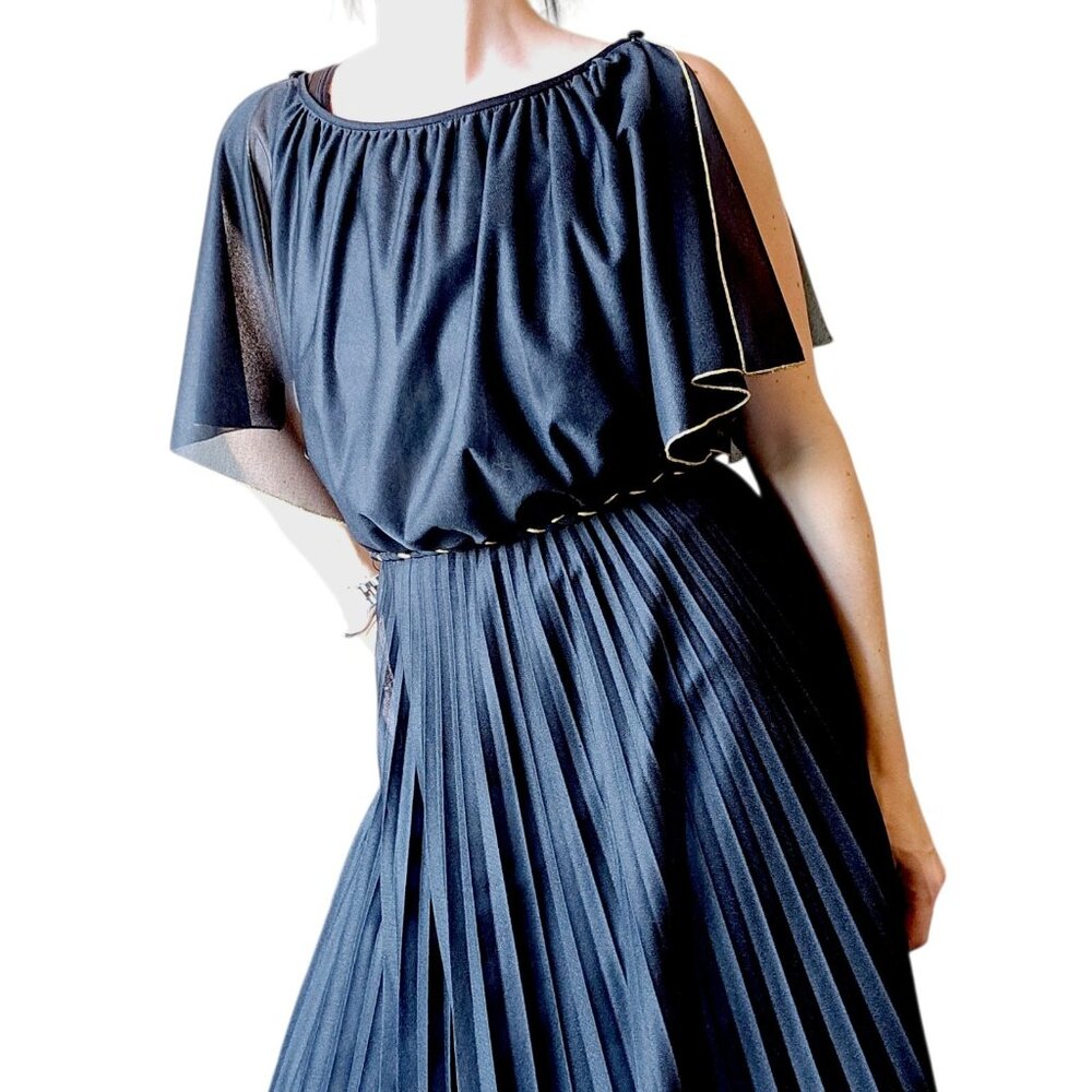 VTG Black Fairy Goddess Long Dress Formal Floor Length Sz 6 Greecian Party Belt - Picture 5 of 16